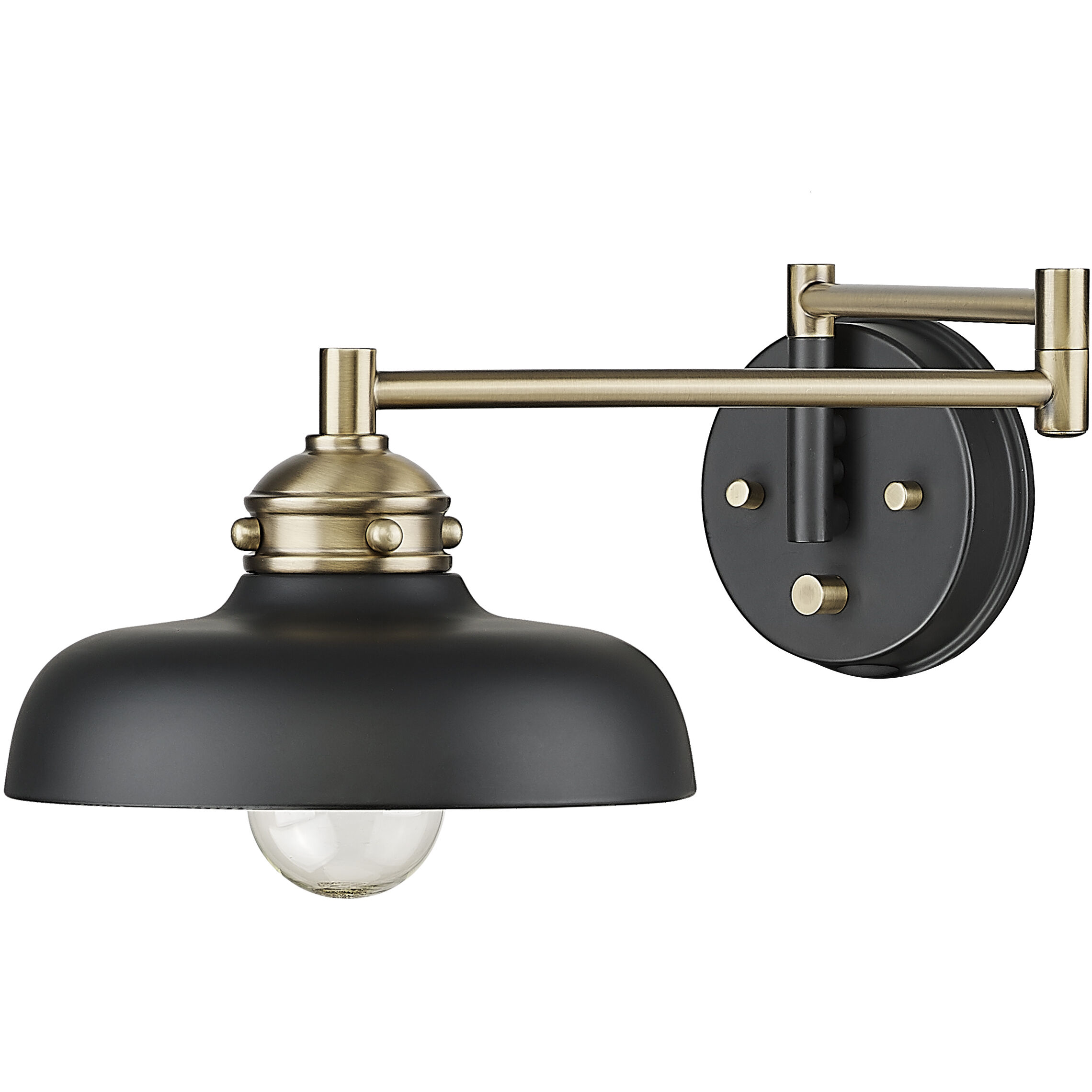 Ellison 24.75 inch 60 watt Matte Black/Vintage Brass Swing Arm Sconce Wall Light